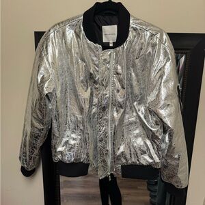 Avec Les Filles Shimmering Silver Bomber Jacket
